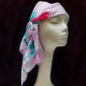 NEW - Floral Pink Teal Scarf Wrap Cancer Chemo Alopecia